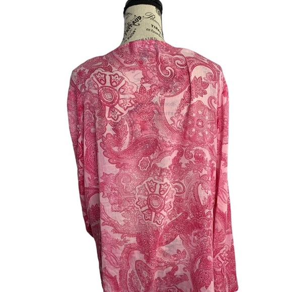 Jones New York Tunic Blouse Boho long Sleeve paisley pink cotton light Women’s L - Picture 9 of 14